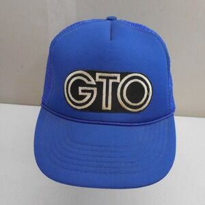 Vintage GTO Trucker Hat Headmost Blue Mesh Snapback Patch Cap Muscle Car Gas Oil